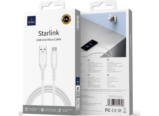 WiWU Wi-C042E A-M 2.4A Charging Cable USB - A to Micro USB Data Transfer Cable 1M - White
